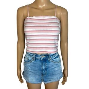 NWOT American Eagle Pink & White Striped Square Neck Stretchy Cropped Tank Top